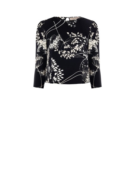 Getailleerde blouse van soepelvallende bedrukte stof Rinascimento