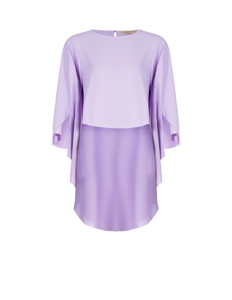 Asymmetrische wijde satijnen blouse met mouwen in cape-stijl Rinascimento
