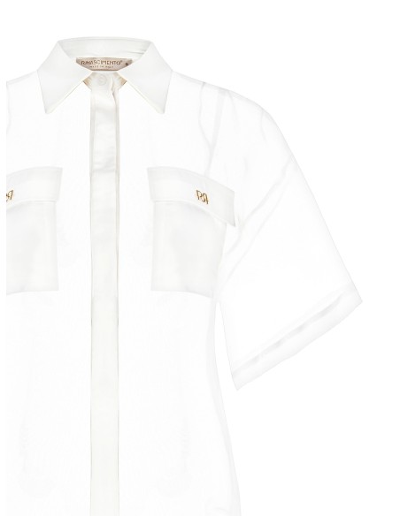 Vierkant organza overhemd met zakken van satijn met Rinascimento-logo
