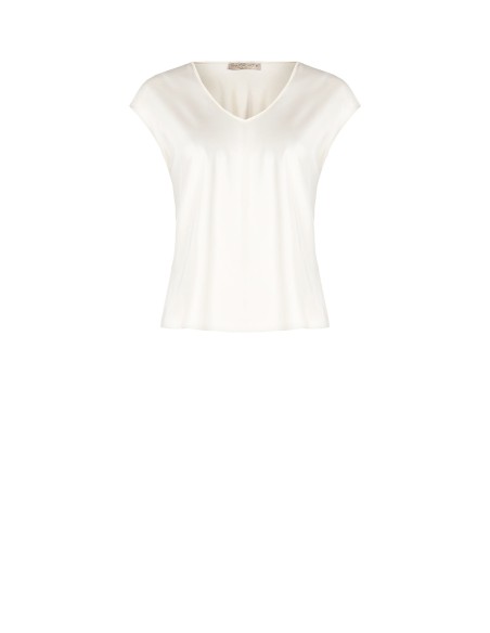 Getailleerde soepele satijnen blouse met V-hals Rinascimento