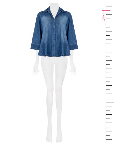 Ruime trapeziumvormige denim blouse met 3/4-mouwen Rinascimento