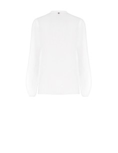 Losvallende blouse van semitransparant katoen met bloemenbroche en parelmoeren knopen Rinascimento 2