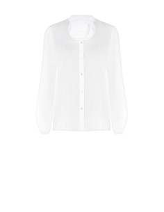 Losvallende blouse van semitransparant katoen met bloemenbroche en parelmoeren knopen Rinascimento