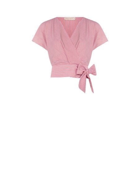 Rinascimento gestreepte katoenen wikkelblouse
