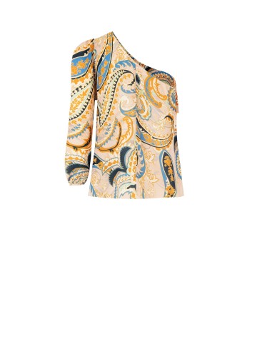 Getailleerde one-shoulder top met volant Rinascimento