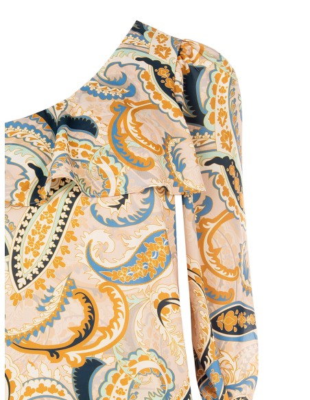 Getailleerde one-shoulder top met volant Rinascimento