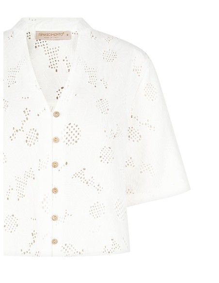 Ruime blouse van katoenmix met bloemenborduursel en ajourdetails, met V-hals Rinascimento