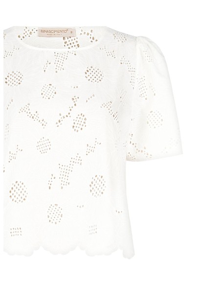 Ruime blouse van katoenmix, geborduurd met bloemen en voorzien van ajourdetails van Rinascimento