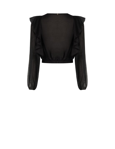 Ballonblouse van ecologische vezel met V-hals Rinascimento
