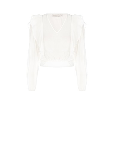 Ballonblouse van ecologische vezel met V-hals Rinascimento