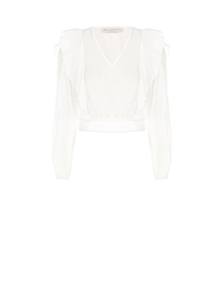 Ballonblouse van ecologische vezel met V-hals Rinascimento