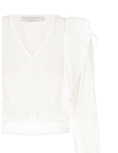 Ballonblouse van ecologische vezel met V-hals Rinascimento