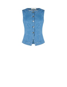 Getailleerd lang gilet van lichte stretchdenim van Rinascimento