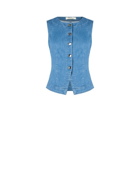Getailleerd lang gilet van lichte stretchdenim van Rinascimento