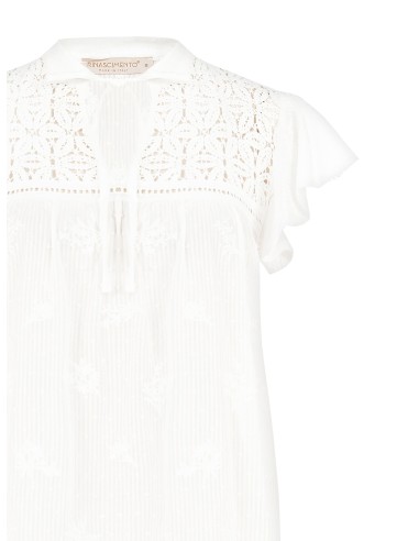 Ruime katoenen blouse met strepen, borduursels en ajourdetails Rinascimento