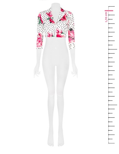 Cropped jasje met bloemen- en stippenprint van crêpestof, met haaksluiting en schouderbandjes, Rinascimento