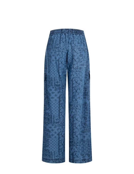 Cargo-palazzobroek van lichte bedrukte denim van Rinascimento