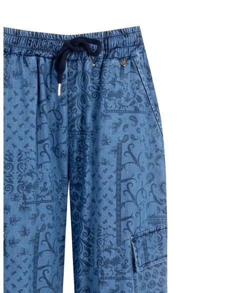 Cargo-palazzobroek van lichte bedrukte denim van Rinascimento