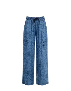 Cargo-palazzobroek van lichte bedrukte denim van Rinascimento