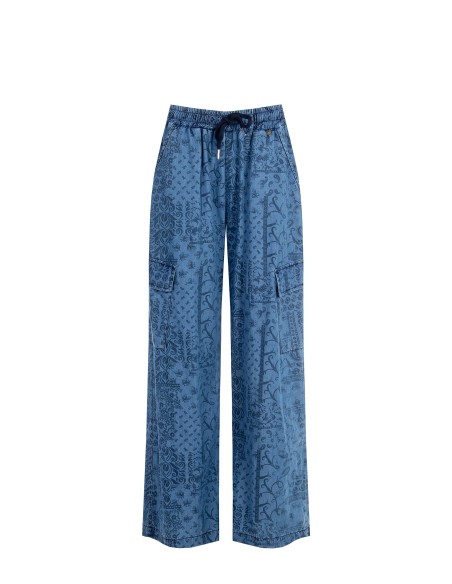 Cargo-palazzobroek van lichte bedrukte denim van Rinascimento