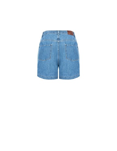Wijde korte denim broek met plooien en cabochonkristallen Rinascimento