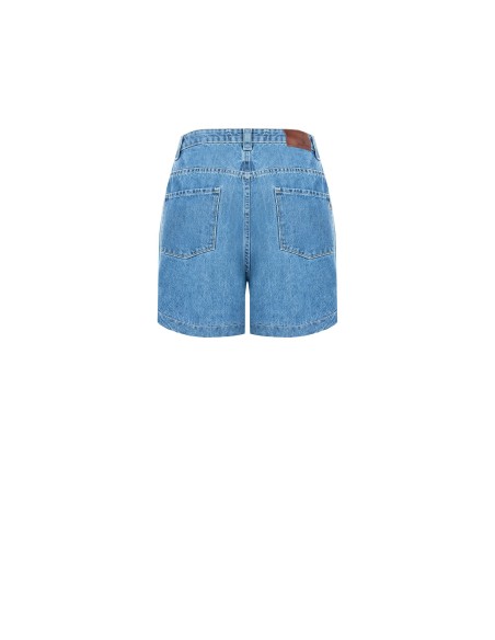 Wijde korte denim broek met plooien en cabochonkristallen Rinascimento