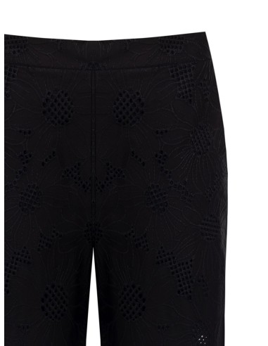 Wijde cropped broek van katoenmix met bloemenborduursel en ajourdetails van Rinascimento