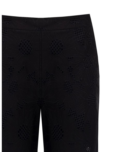 Wijde cropped broek van katoenmix met bloemenborduursel en ajourdetails van Rinascimento