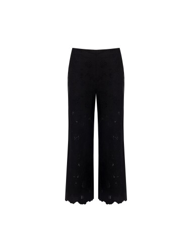 Wijde cropped broek van katoenmix met bloemenborduursel en ajourdetails van Rinascimento