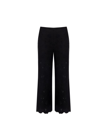 Wijde cropped broek van katoenmix met bloemenborduursel en ajourdetails van Rinascimento