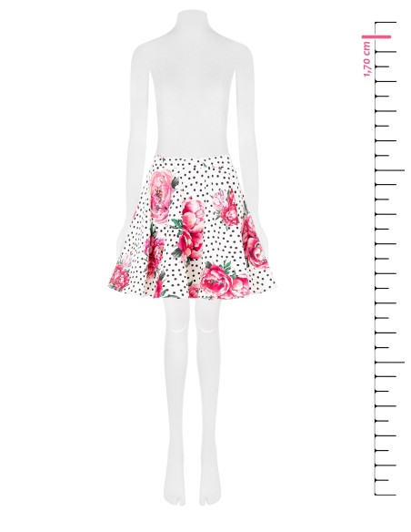 Klokvormige minirok met bloemen- en stippenprint, elastische tailleband en crêpestof – Rinascimento