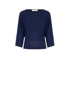 Soepelvallende top met geperforeerd logo en 3/4-mouwen Rinascimento