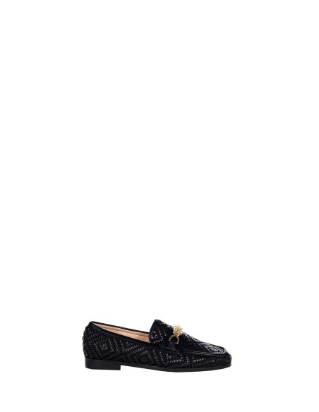 Mocassins van gevlochten stof met ruitpatroon en metalen RR-logoafwerking van Rinascimento
