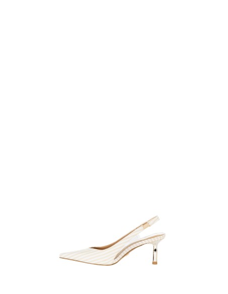 Navy gestreepte slingbackpumps met middelhoge hak en transparant detail van Rinascimento