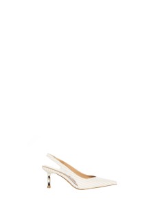 Navy gestreepte slingbackpumps met middelhoge hak en transparant detail van Rinascimento
