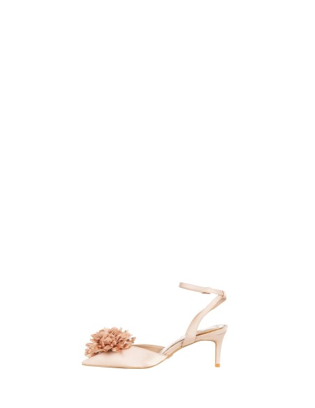 Slingback-decolleté van satijn met lage hak en stoffen bloem Rinascimento