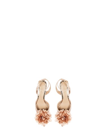Slingback-decolleté van satijn met lage hak en stoffen bloem Rinascimento
