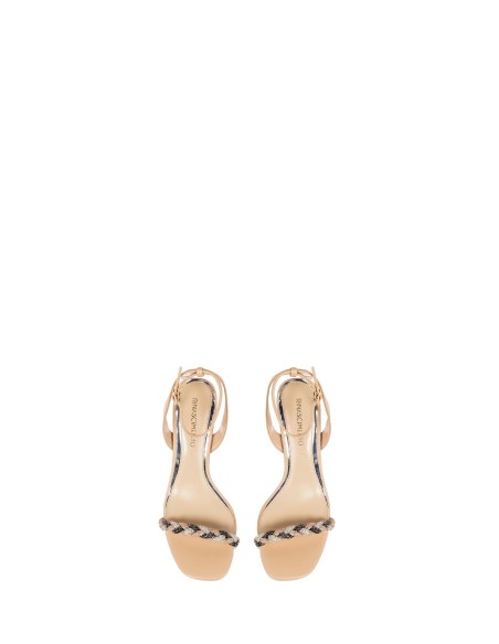 Rinascimento sandalen met middelhoge hak en gevlochten bandje met strass-steentjes