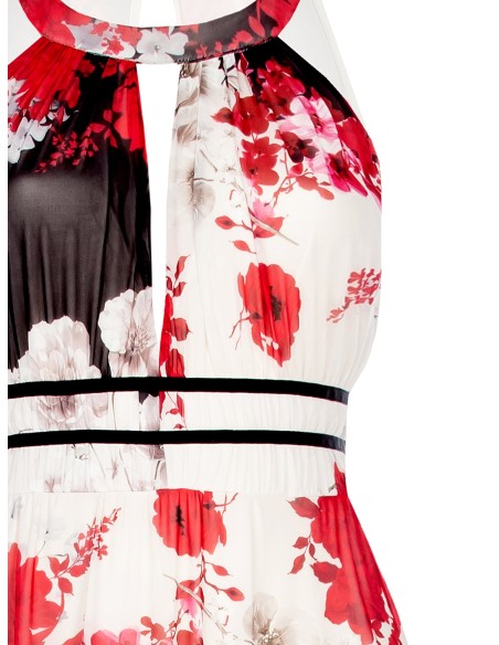 Lange hooggesloten jurk van bedrukte tule Rinascimento Curvy