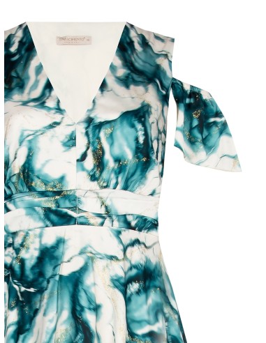 Lange jurk van bedrukte satijnstof met glitter en V-hals Rinascimento Curvy