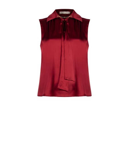 Soepelvallende satijnen Curvy-blouse met strikband en ketting aan de kraag – Rinascimento Curvy