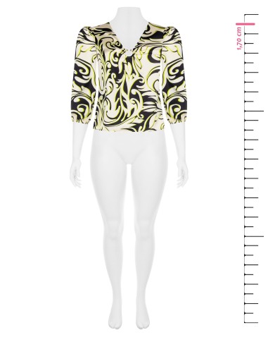 Getailleerde Curvy-blouse van bedrukte satijnstof met metalen ring aan de halslijn – Rinascimento Curvy