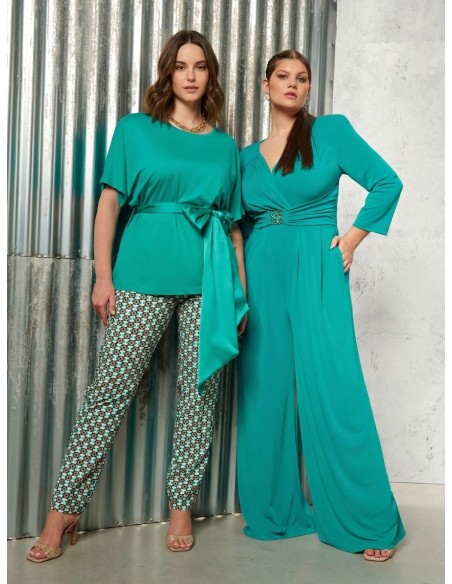 Curvy oversized T-shirt met lange satijnen ceintuur met korsetlook Rinascimento Curvy