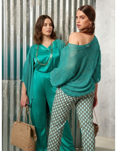Curvy-broek van satijn aan de voorkant en viscose aan de achterkant – Rinascimento Curvy