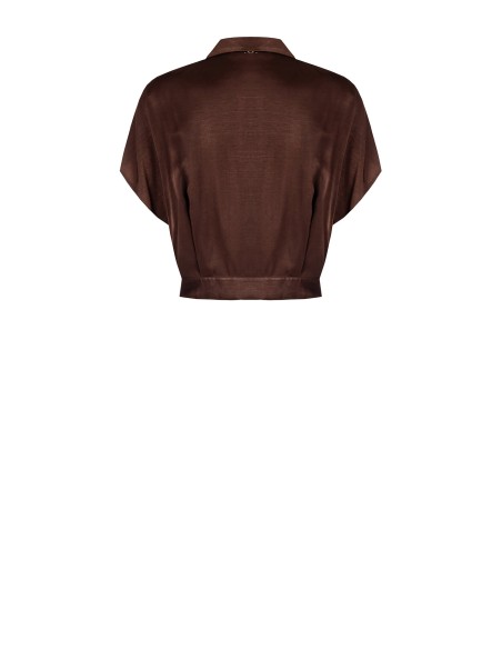 Korte, soepelvallende satijnen blouse met ballonzoom Rinascimento
