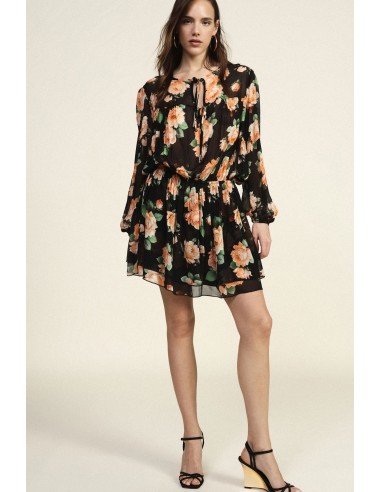 Korte jurk met bloemenprint, rimpeldetails en strikbandjes van Dixie
