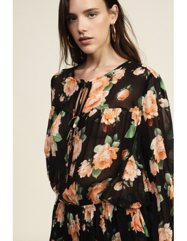 Korte jurk met bloemenprint, rimpeldetails en strikbandjes van Dixie