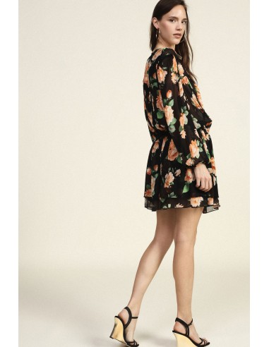 Korte jurk met bloemenprint, rimpeldetails en strikbandjes van Dixie