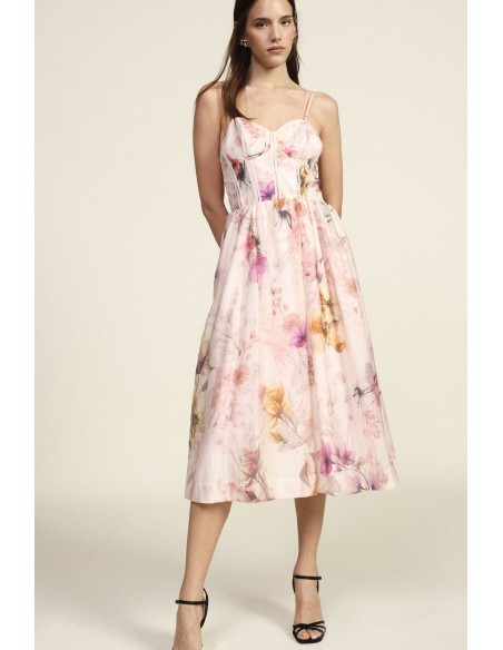 Midi-jurk met spaghettibandjes en bloemenprint van Dixie