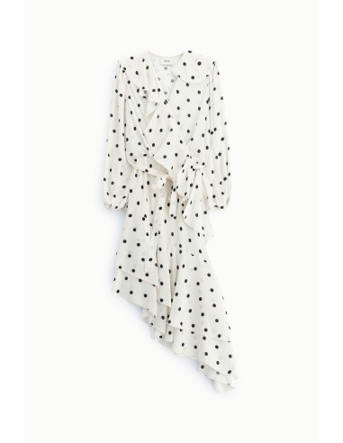 Dixie midi-jurk met stippen, volant en ceintuur